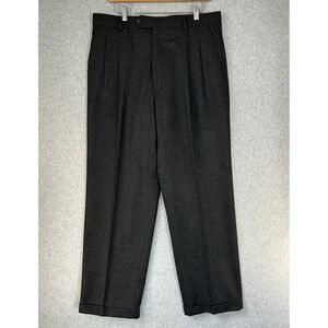 Burberry London Wool Dress Pants Trousers Dark Gray Pleated Cuffed Mens 36 x 30
